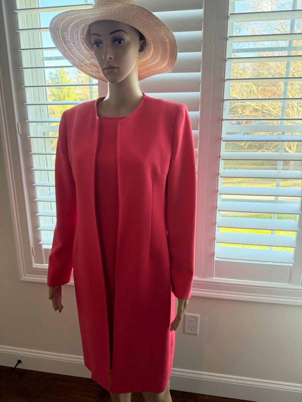 Women's Coral Pink Long Sleeve Sheath Dress with Matching Coat